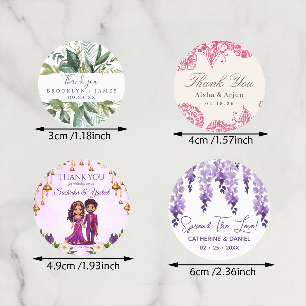 Thank You Circular Stickers, Customized Wedding Labels, Personalized Gifts for Weddings, Birthdays, Baptisms