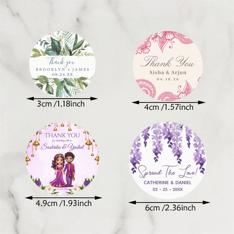 Thank You Circular Stickers, Customized Wedding Labels, Personalized Gifts for Weddings, Birthdays, Baptisms