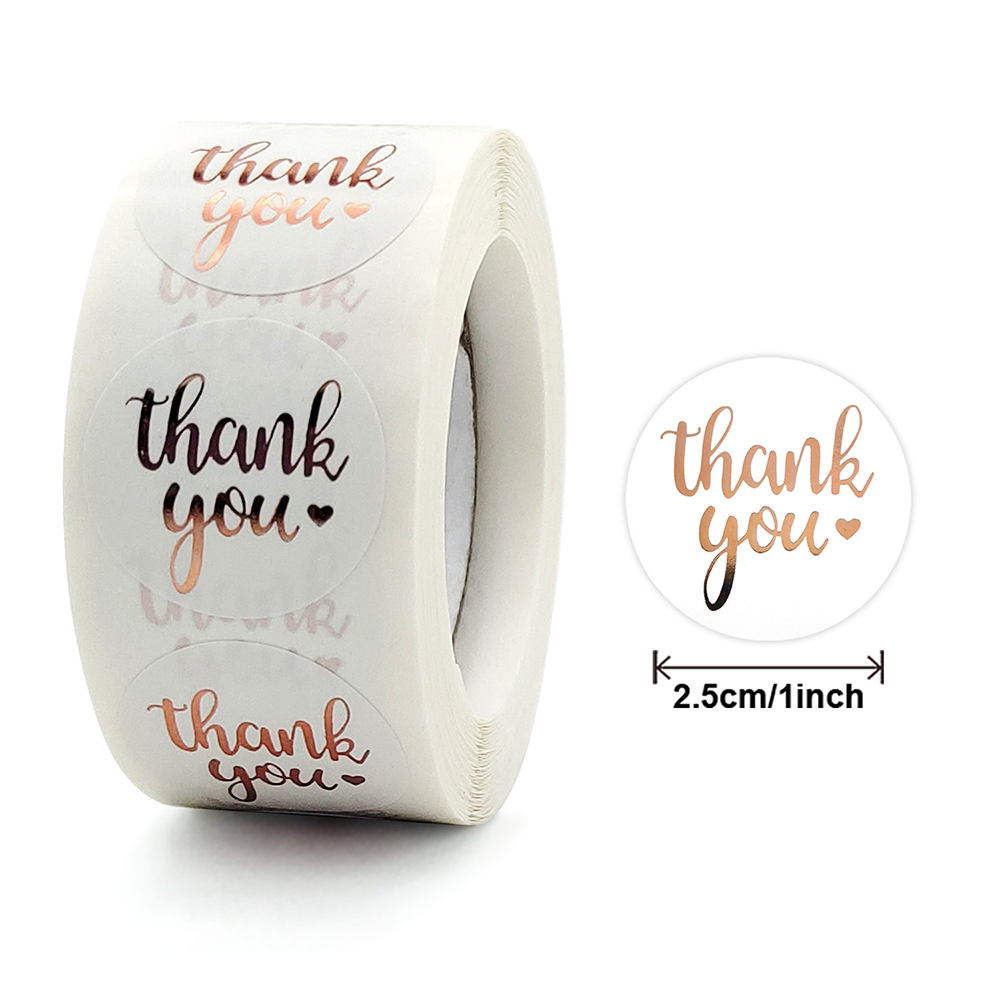 Rose Gold Thank You Stickers, Small Round Labels, Business Gift Bags, Packaging and Envelope Sealing