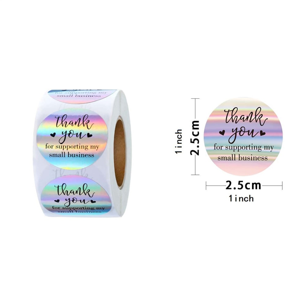 Colorful Rainbow Laser Thank You Label, Reflective Business Sticker for Decoration, Shiny Holographic Thank You Stickers