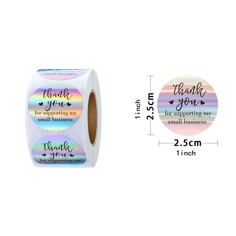 Colorful Rainbow Laser Thank You Label, Reflective Business Sticker for Decoration, Shiny Holographic Thank You Stickers