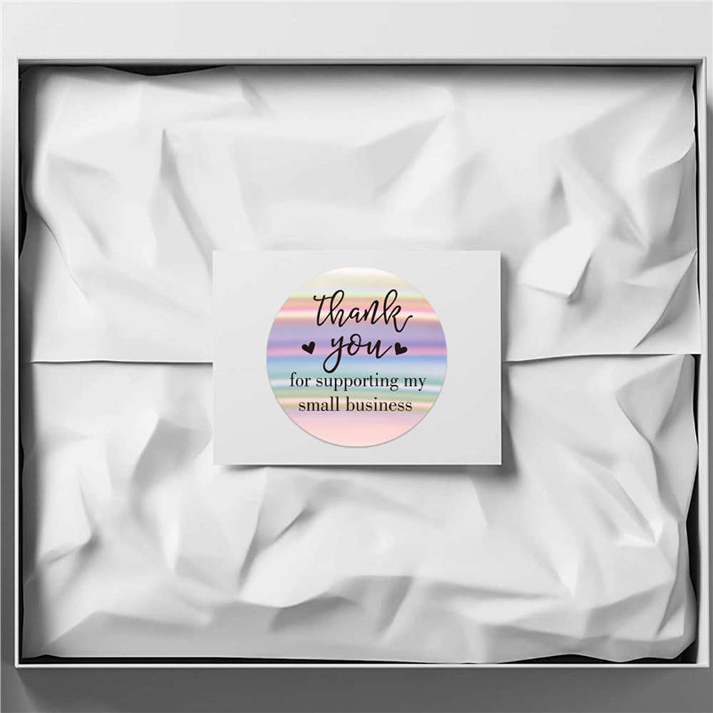 Colorful Rainbow Laser Thank You Label, Reflective Business Sticker for Decoration, Shiny Holographic Thank You Stickers