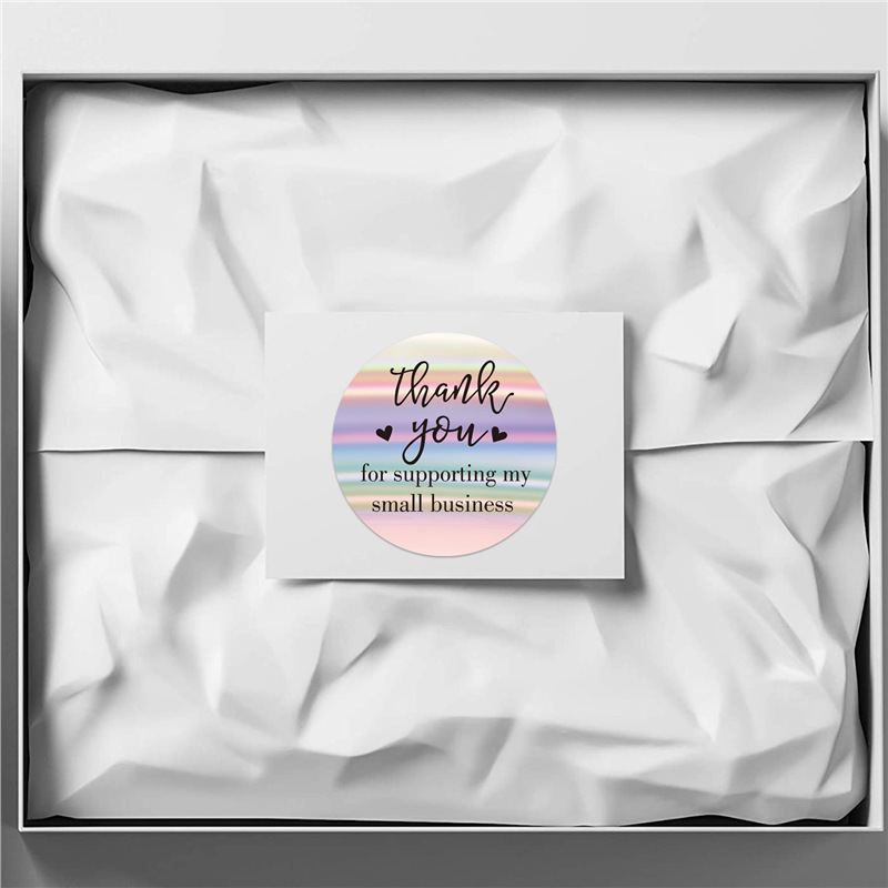 Colorful Rainbow Laser Thank You Label, Reflective Business Sticker for Decoration, Shiny Holographic Thank You Stickers