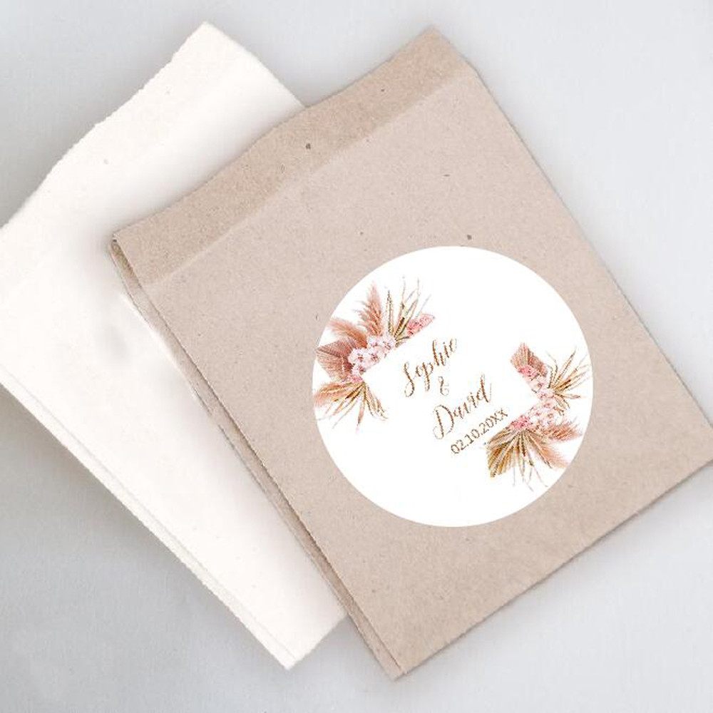 Customized Wedding Stickers, Pampas Grass Labels, Personalised Birthday Baptism Stickers, Party Sealing Decor Supplies