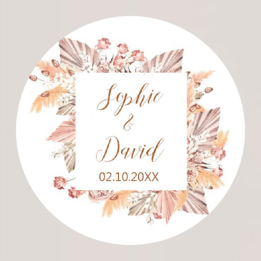 Customized Wedding Stickers, Pampas Grass Labels, Personalised Birthday Baptism Stickers, Party Sealing Decor Supplies