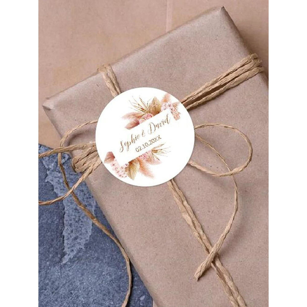 Customized Wedding Stickers, Pampas Grass Labels, Personalised Birthday Baptism Stickers, Party Sealing Decor Supplies