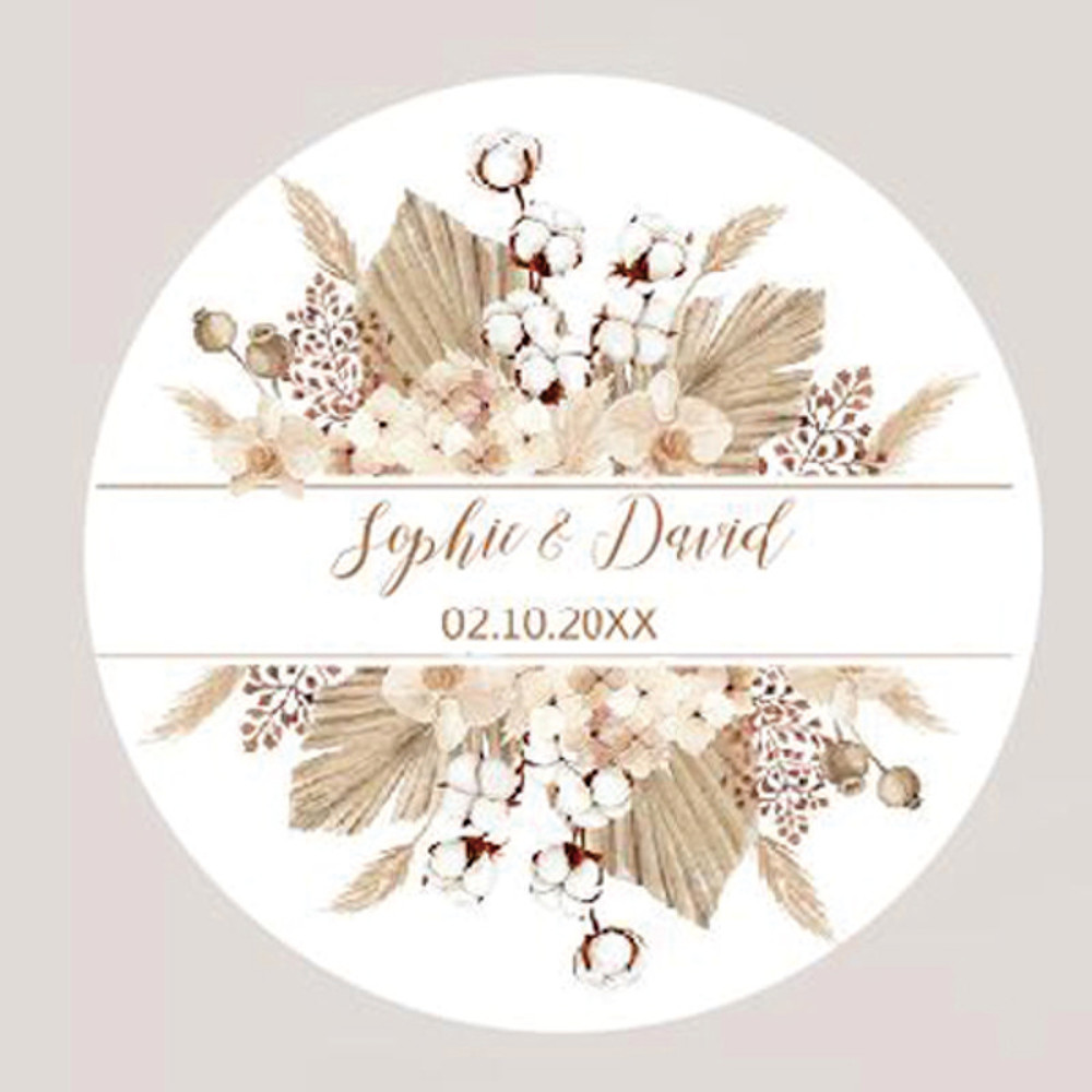 Customized Wedding Stickers, Pampas Grass Labels, Personalised Birthday Baptism Stickers, Party Sealing Decor Supplies