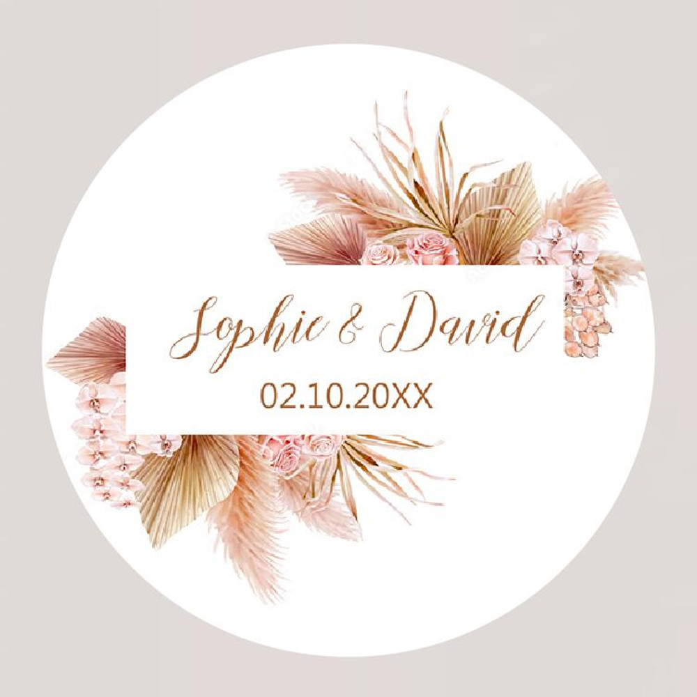 Customized Wedding Stickers, Pampas Grass Labels, Personalised Birthday Baptism Stickers, Party Sealing Decor Supplies