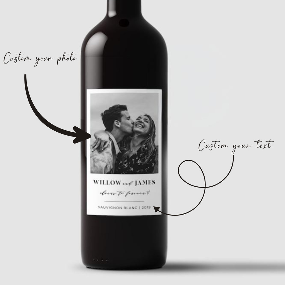 Photo Wine Label, Custom Wine Labels, Personalized Gift, Minimalist Wedding Favor, Wine Gift Label