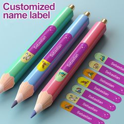 custom name stickers, fade resistant waterproof labels for pens, sports gear, lunch containers, study materials