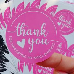 round thank you for supporting my small business stickers, pink self adhesive labels for gift wraps, packaging stickers