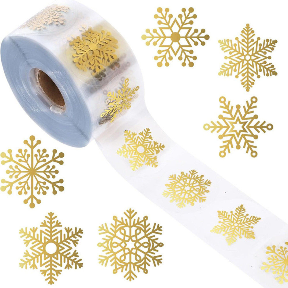 Transparent Gold Foil, Snowflake Gift, Christmas Sticker Round, Self-Adhesive Seal, Packaging Decals