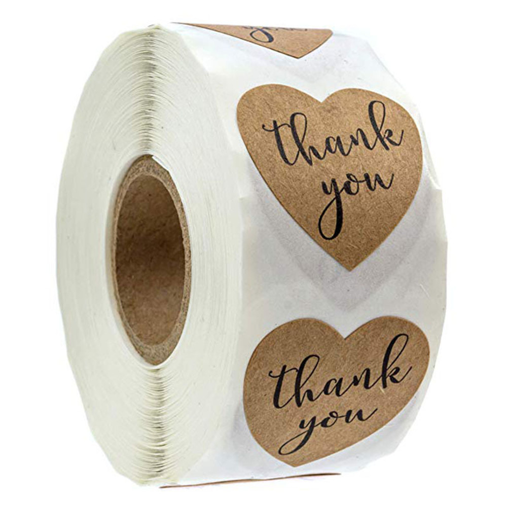 Heart Shape Natural Kraft Thank You Stickers, Seal Labels for Scrapbooking, Package, Stationery Stickers