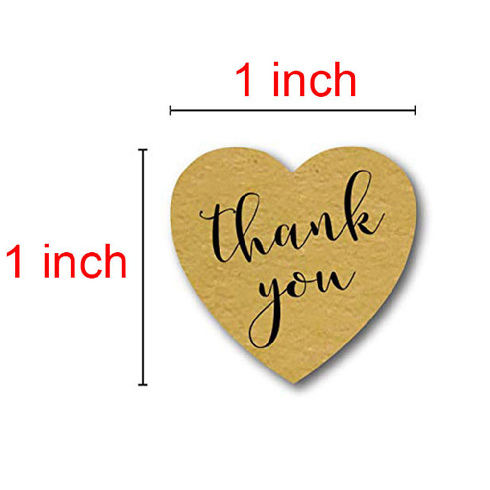Heart Shape Natural Kraft Thank You Stickers, Seal Labels for Scrapbooking, Package, Stationery Stickers