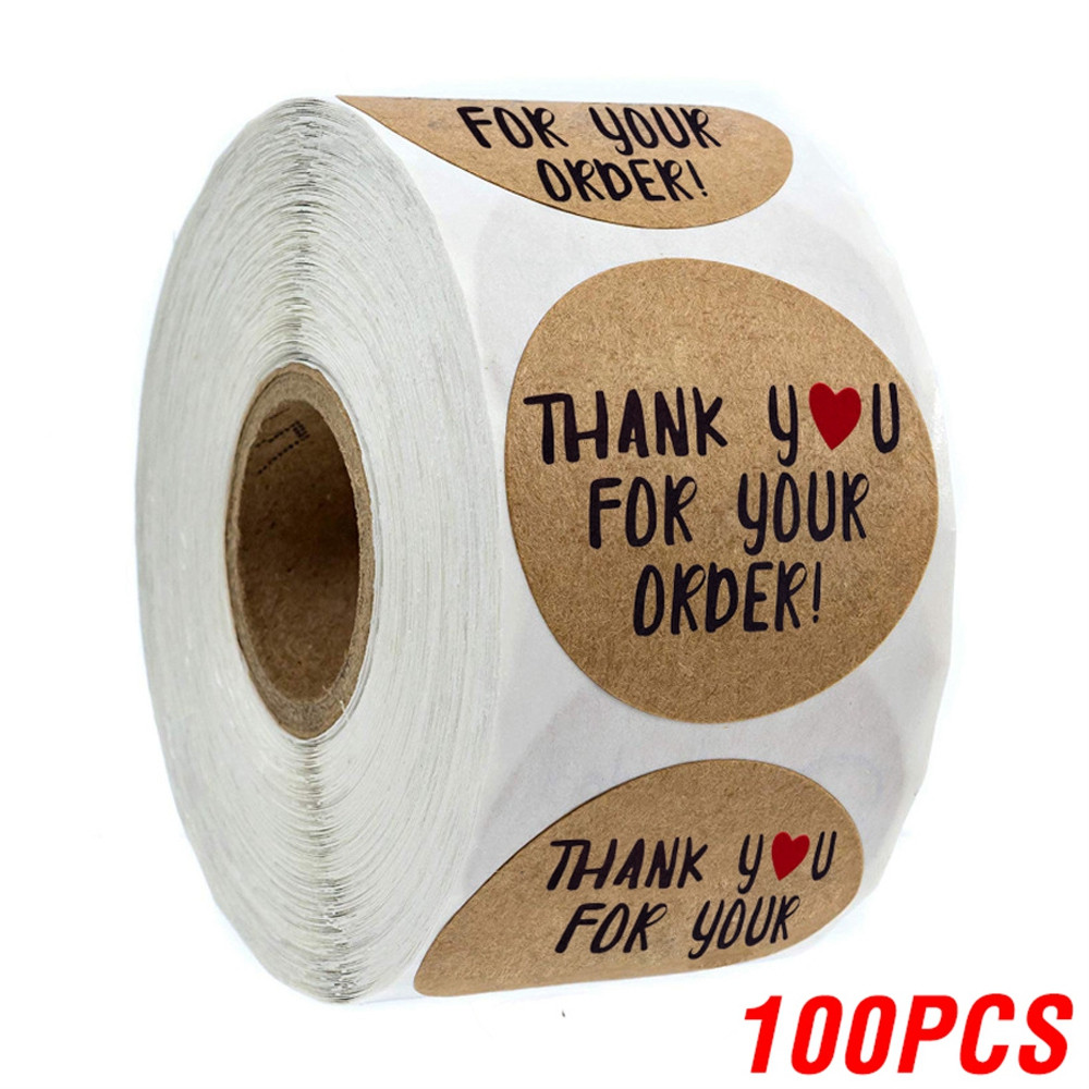 Heart Shape Natural Kraft Thank You Stickers, Seal Labels for Scrapbooking, Package, Stationery Stickers