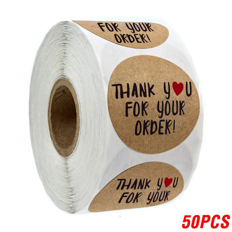 Heart Shape Natural Kraft Thank You Stickers, Seal Labels for Scrapbooking, Package, Stationery Stickers
