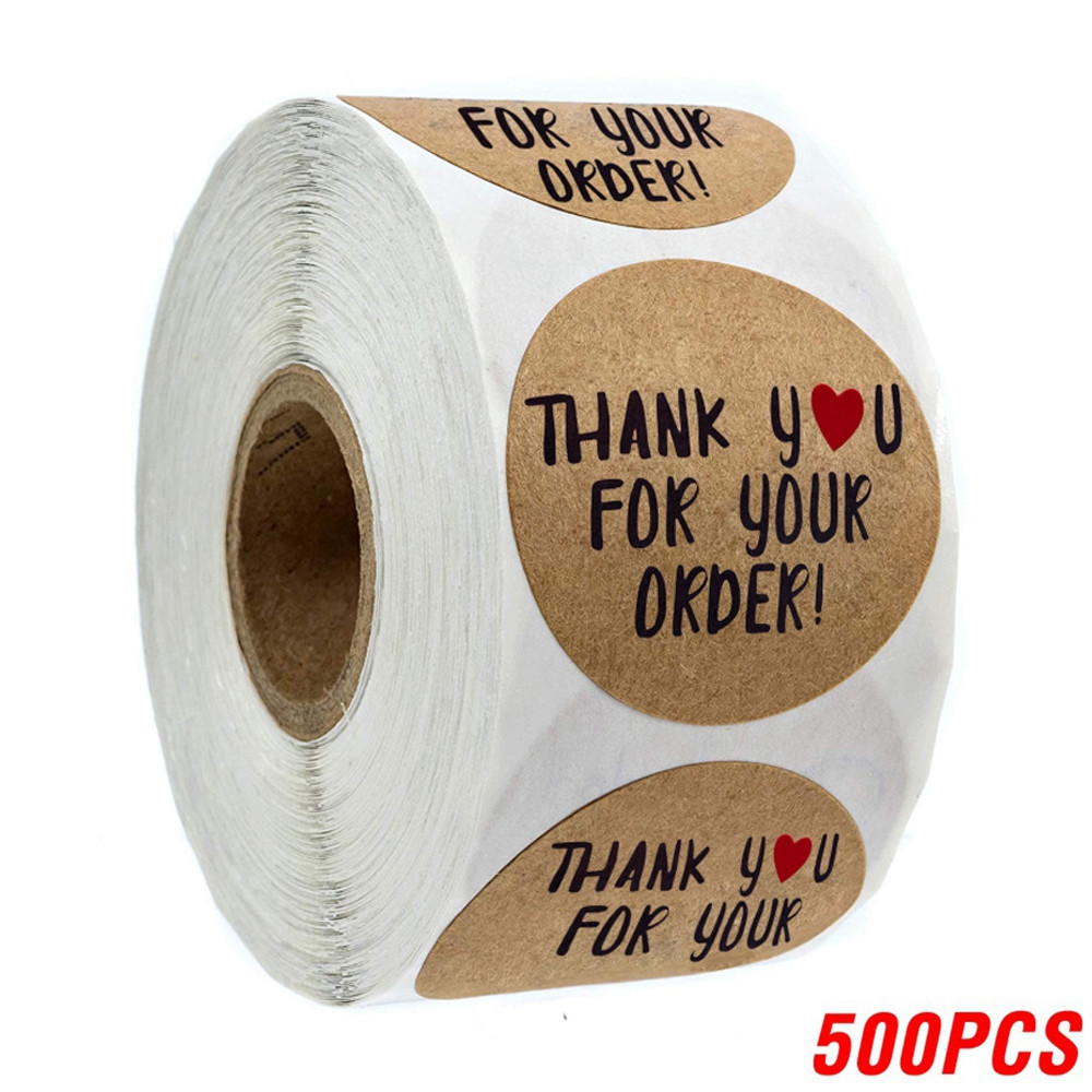 Heart Shape Natural Kraft Thank You Stickers, Seal Labels for Scrapbooking, Package, Stationery Stickers