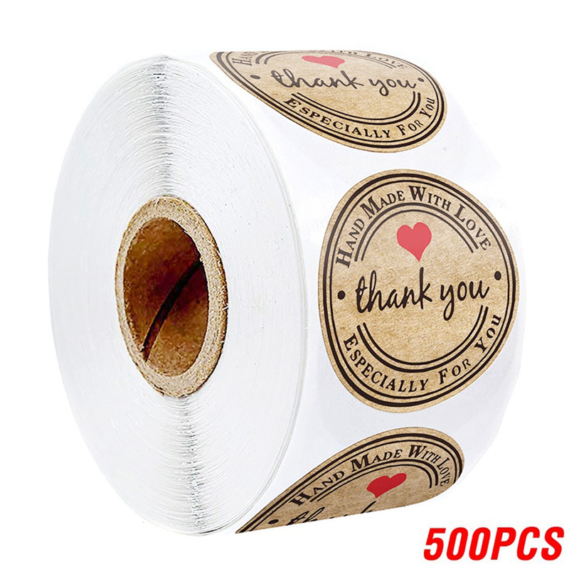 Heart Shape Natural Kraft Thank You Stickers, Seal Labels for Scrapbooking, Package, Stationery Stickers