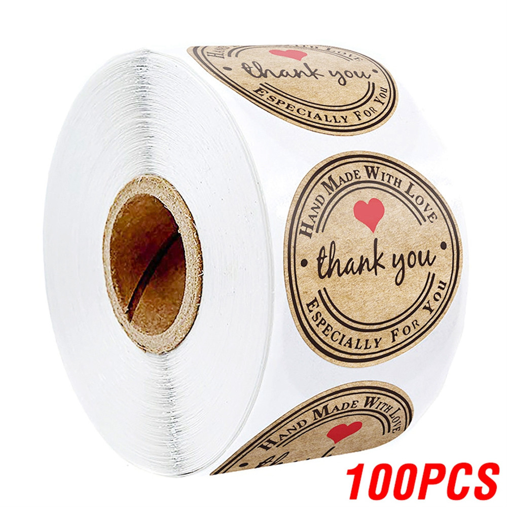 Heart Shape Natural Kraft Thank You Stickers, Seal Labels for Scrapbooking, Package, Stationery Stickers