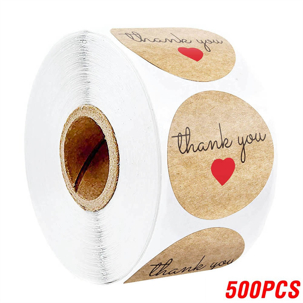 Heart Shape Natural Kraft Thank You Stickers, Seal Labels for Scrapbooking, Package, Stationery Stickers