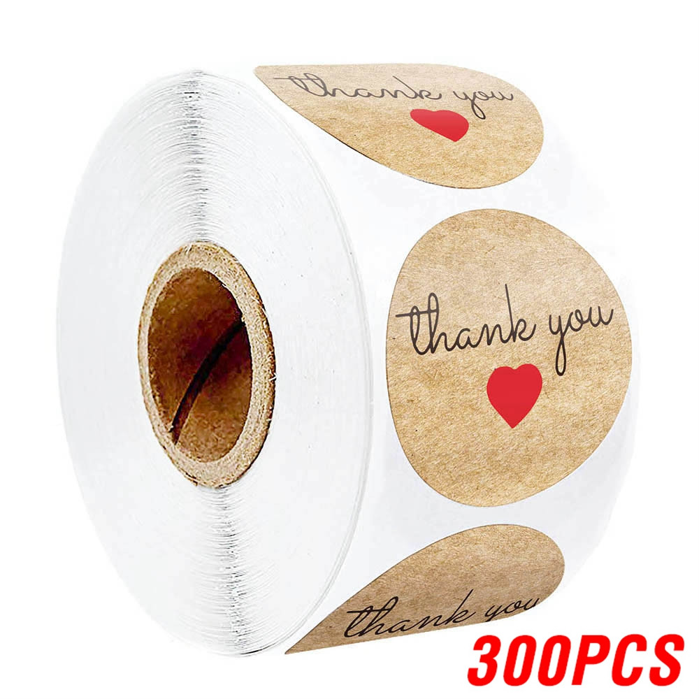 Heart Shape Natural Kraft Thank You Stickers, Seal Labels for Scrapbooking, Package, Stationery Stickers