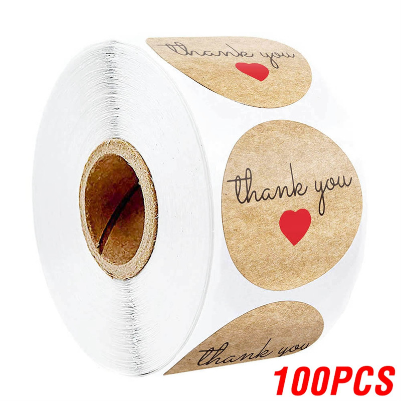 Heart Shape Natural Kraft Thank You Stickers, Seal Labels for Scrapbooking, Package, Stationery Stickers