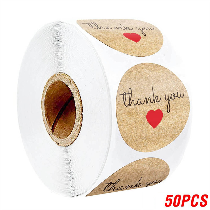 Heart Shape Natural Kraft Thank You Stickers, Seal Labels for Scrapbooking, Package, Stationery Stickers