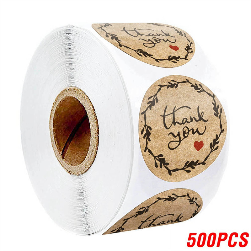 Heart Shape Natural Kraft Thank You Stickers, Seal Labels for Scrapbooking, Package, Stationery Stickers