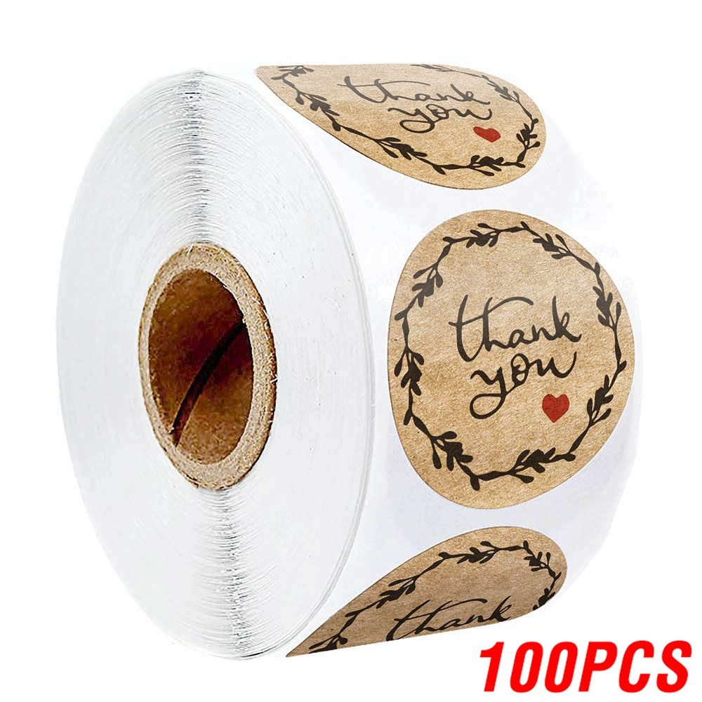 Heart Shape Natural Kraft Thank You Stickers, Seal Labels for Scrapbooking, Package, Stationery Stickers