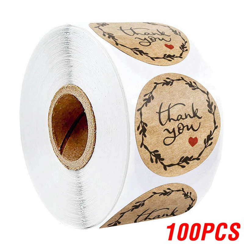 Heart Shape Natural Kraft Thank You Stickers, Seal Labels for Scrapbooking, Package, Stationery Stickers