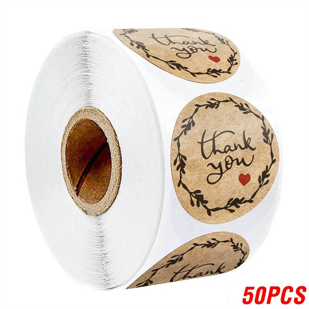 Heart Shape Natural Kraft Thank You Stickers, Seal Labels for Scrapbooking, Package, Stationery Stickers
