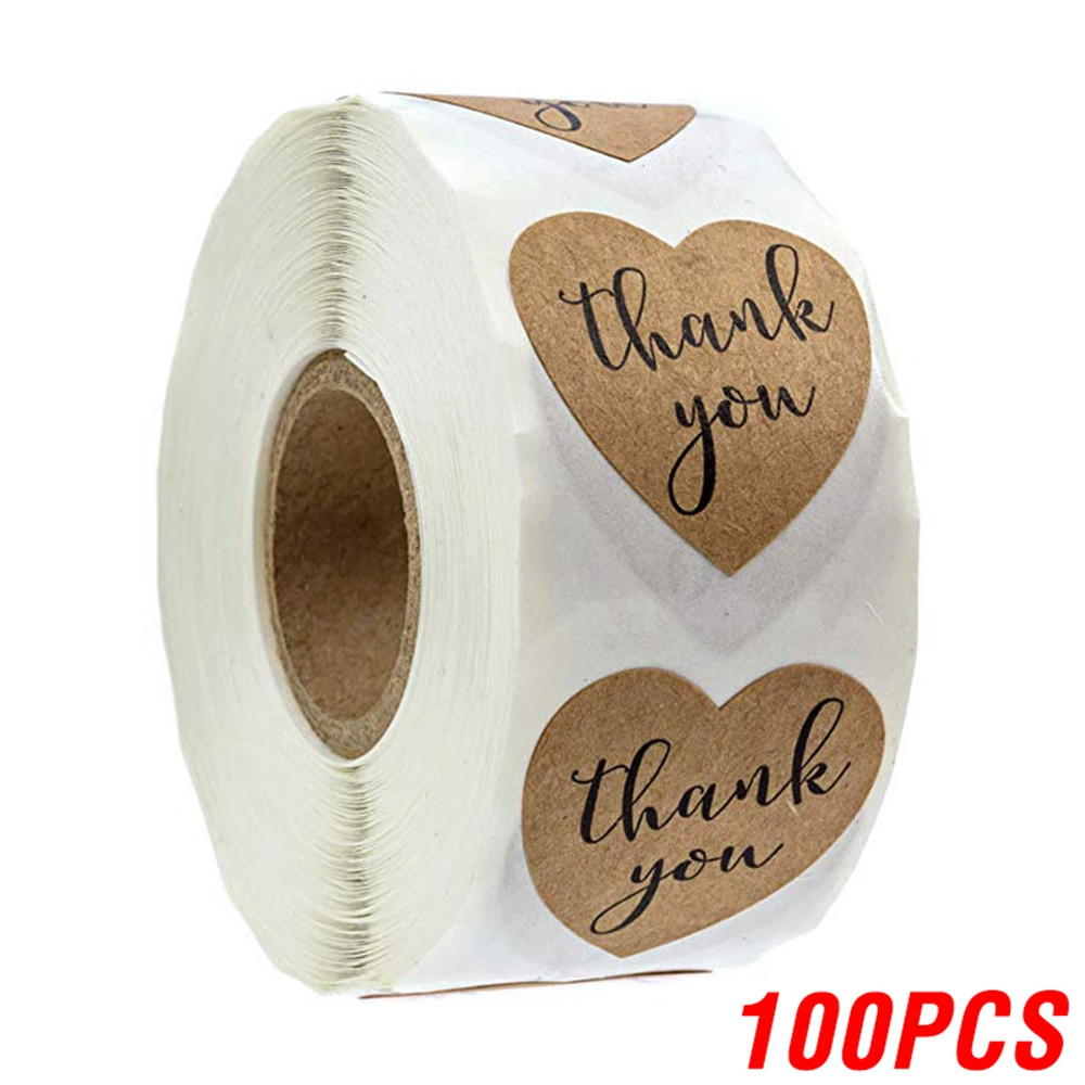 Heart Shape Natural Kraft Thank You Stickers, Seal Labels for Scrapbooking, Package, Stationery Stickers
