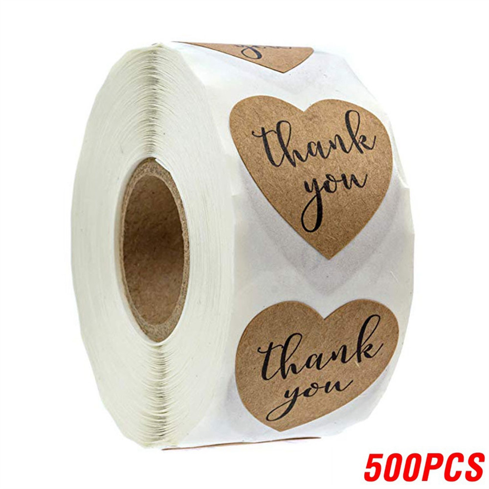 Heart Shape Natural Kraft Thank You Stickers, Seal Labels for Scrapbooking, Package, Stationery Stickers