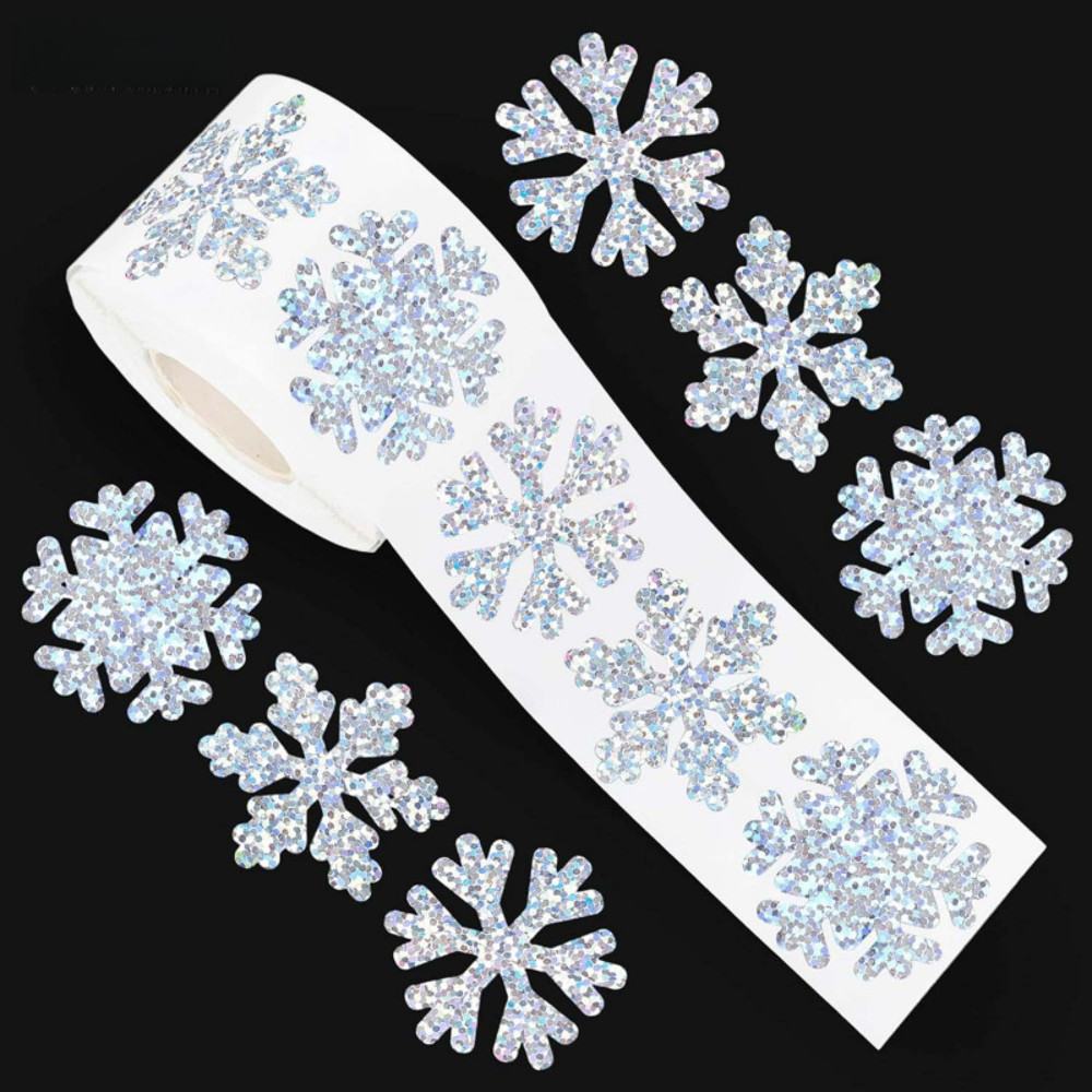 Christmas Paper Stickers, Winter Snowflake Sticker Rolls, Designs Waterproof Self Adhesive Stickers