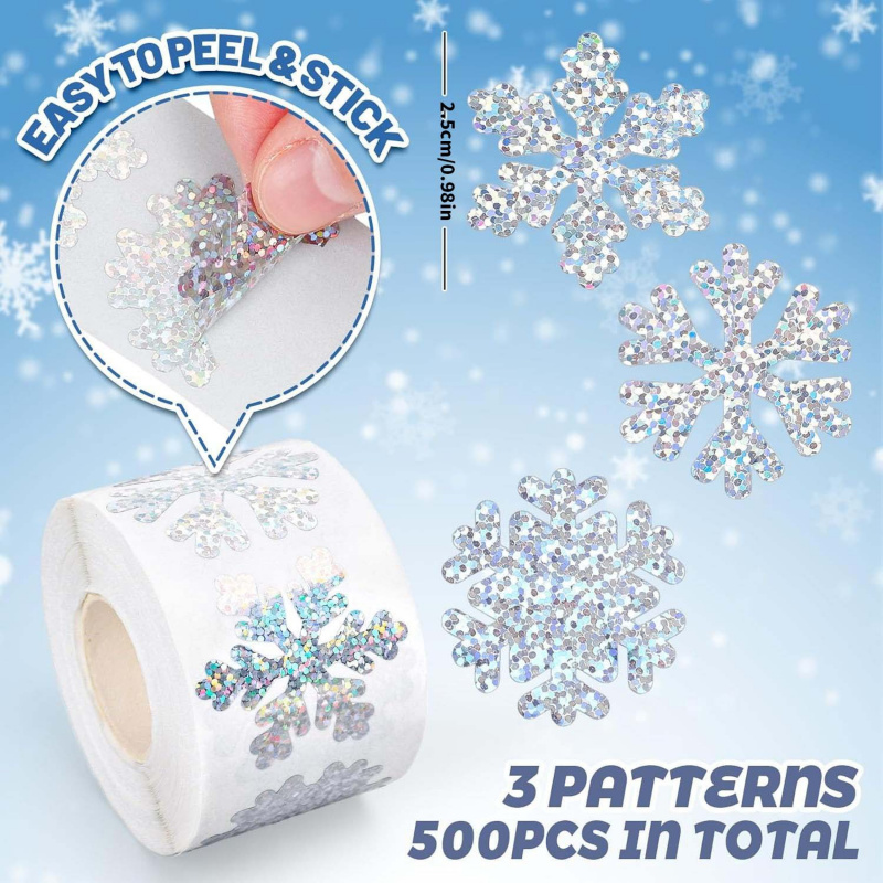 Christmas Paper Stickers, Winter Snowflake Sticker Rolls, Designs Waterproof Self Adhesive Stickers