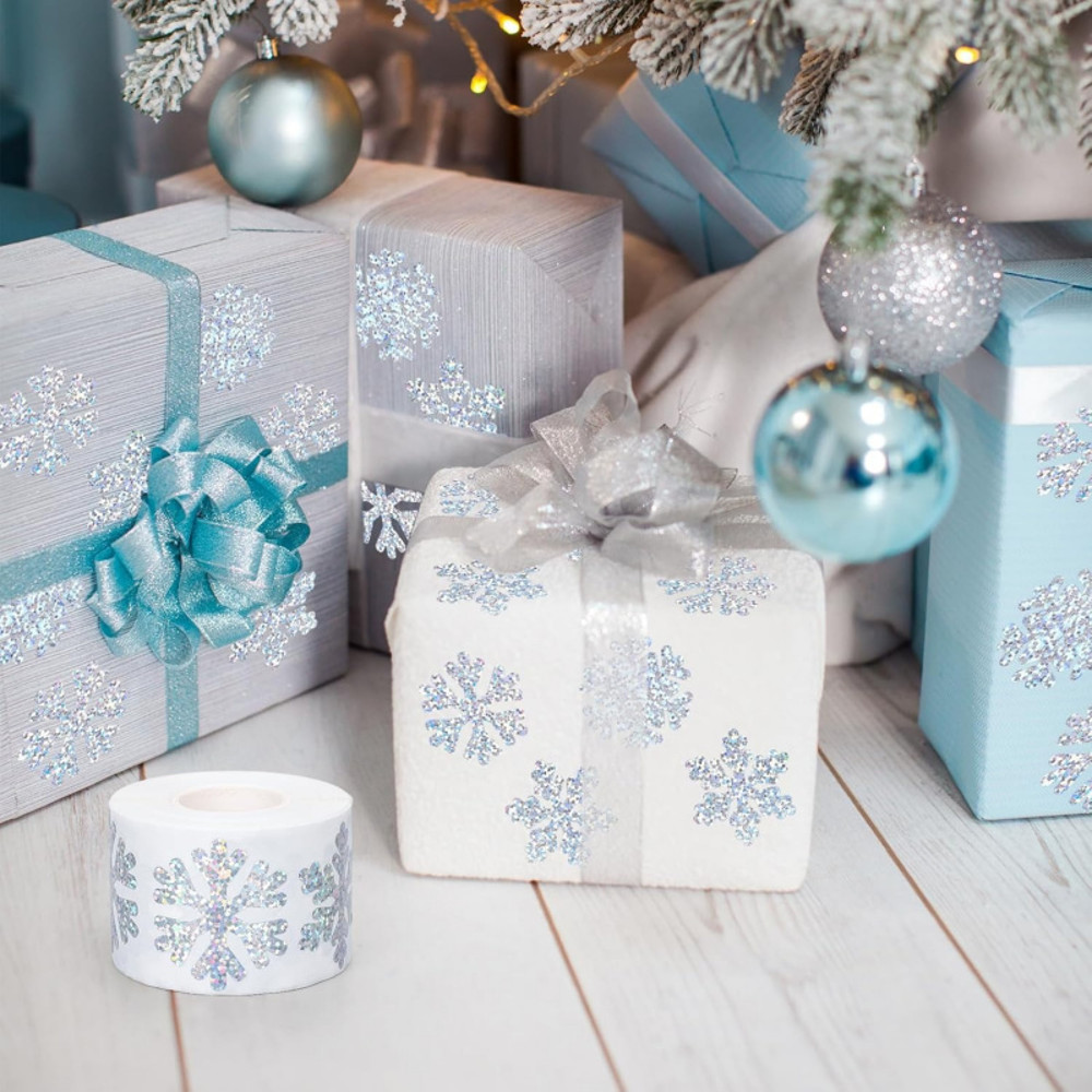 Christmas Paper Stickers, Winter Snowflake Sticker Rolls, Designs Waterproof Self Adhesive Stickers
