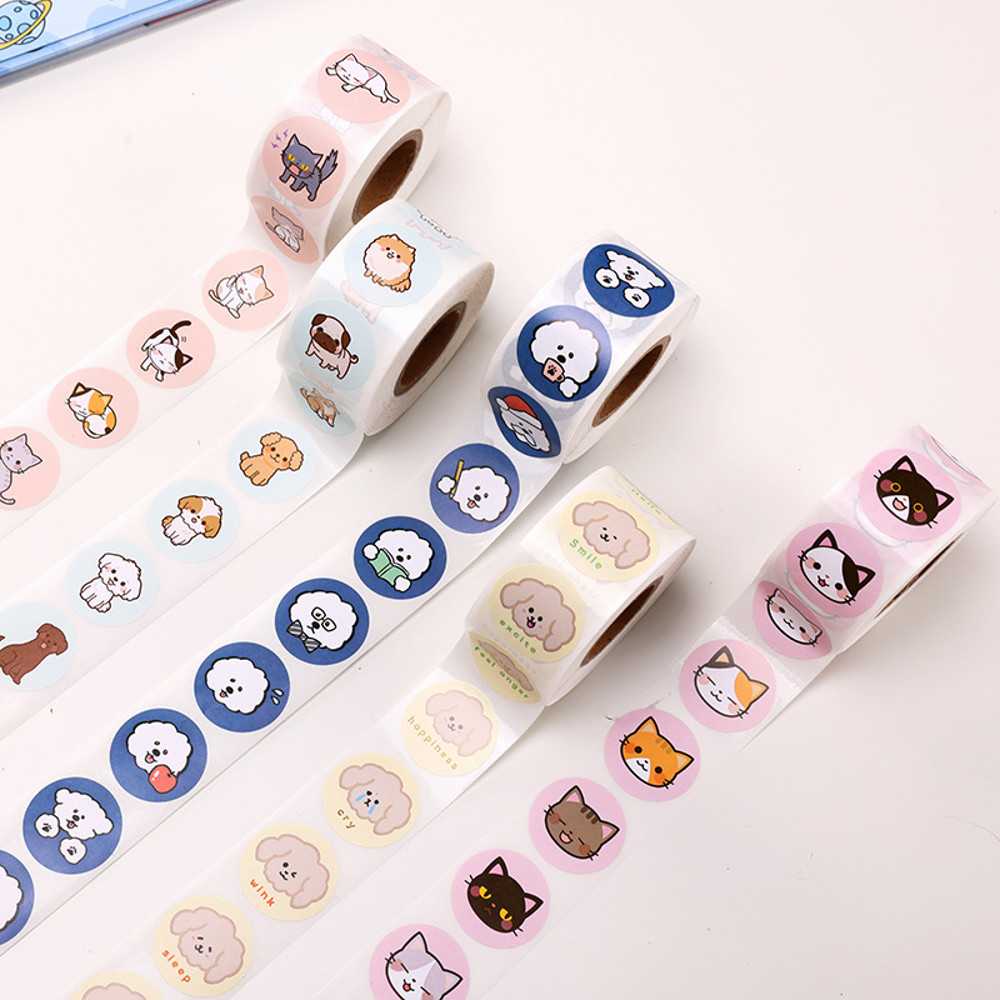 Kids Sticker For School, Round Stickers, Stationery Sticker Cat Pattern, Teacher Student Stationery