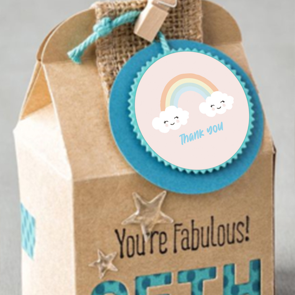 Cute Cartoon Sun Rainbow Clouds Stickers, Round Thank You Labels, Handmade Gift Decor Stickers, Kids Reward Label Set