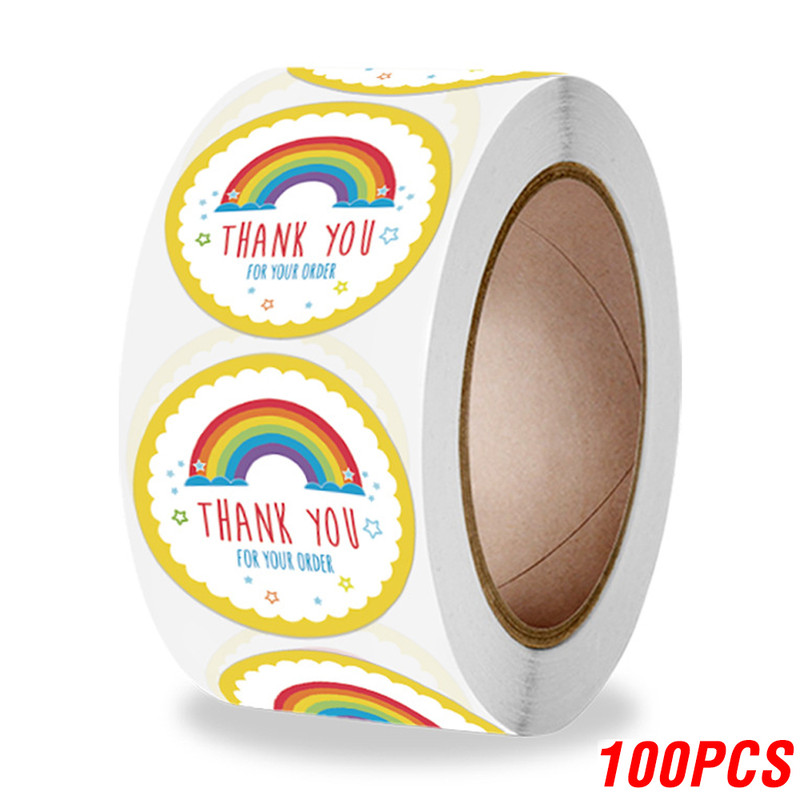 Cute Cartoon Sun Rainbow Clouds Stickers, Round Thank You Labels, Handmade Gift Decor Stickers, Kids Reward Label Set