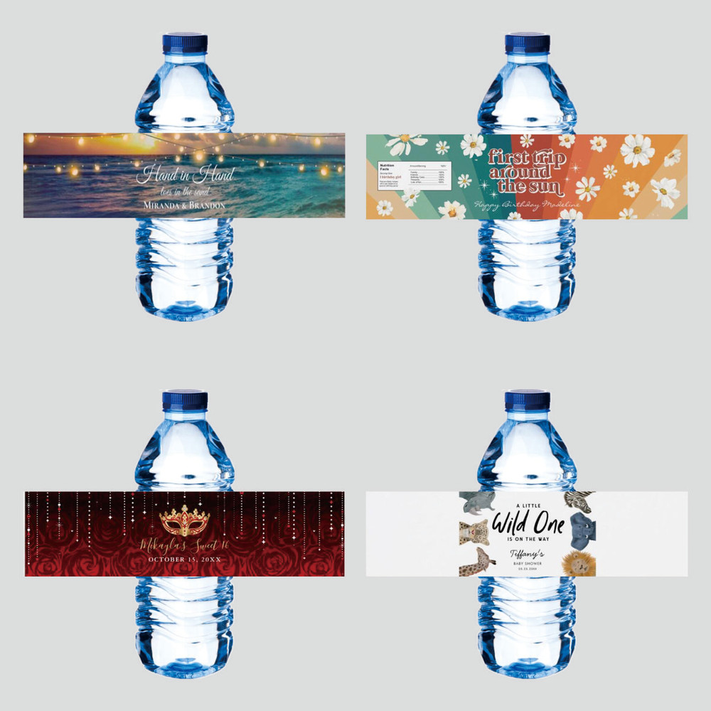 Personalized Water Bottle Wrappers, Custom Logo Labels for Celebrations, Birthdays, Baptisms, Weddings