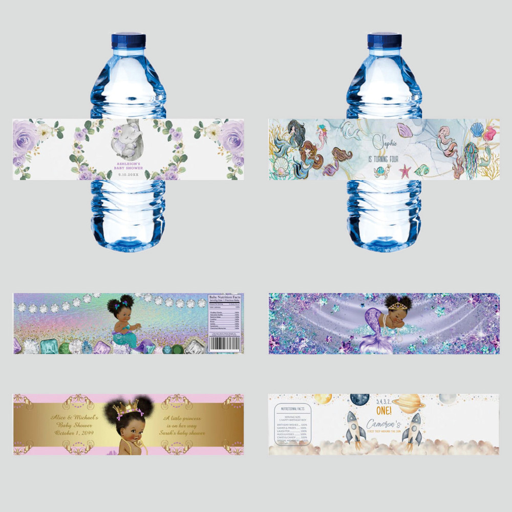 Personalized Water Bottle Wrappers, Custom Logo Labels for Celebrations, Birthdays, Baptisms, Weddings
