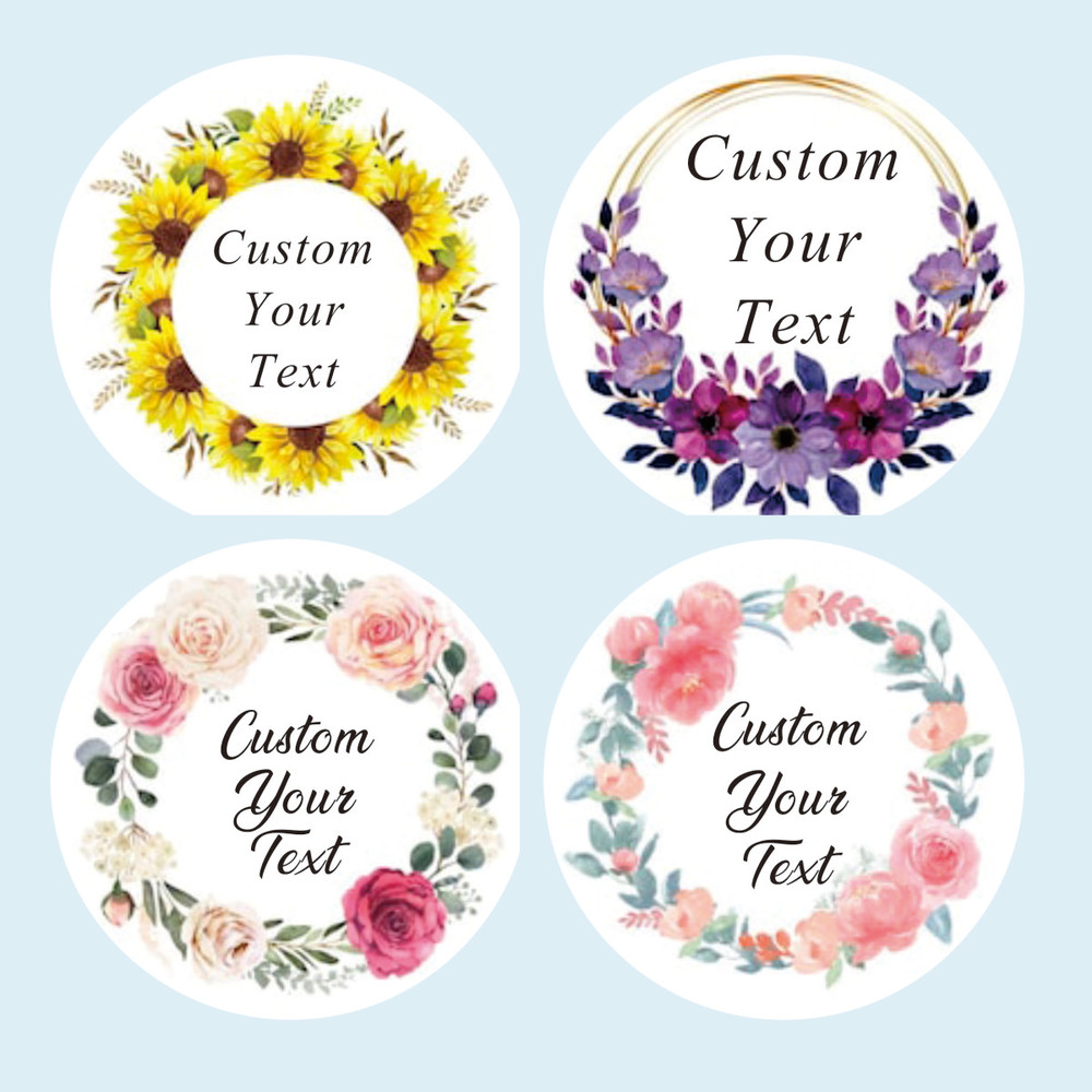 Custom Name Date Thank You Stickers, Personalized Round Circle Labels, Wedding or Bridal Shower Party Favor Stickers, Cu