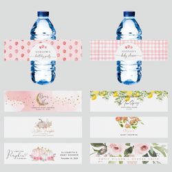 water bottle stickers, personalized customized bottle labels, wedding party, birthday baptism decorations