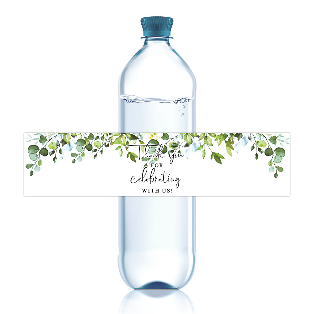 Decorative Plant-Themed Thank You Bottle Stickers, Self-Adhesive Water Labels for Wedding, Bridal Shower and Party Favor