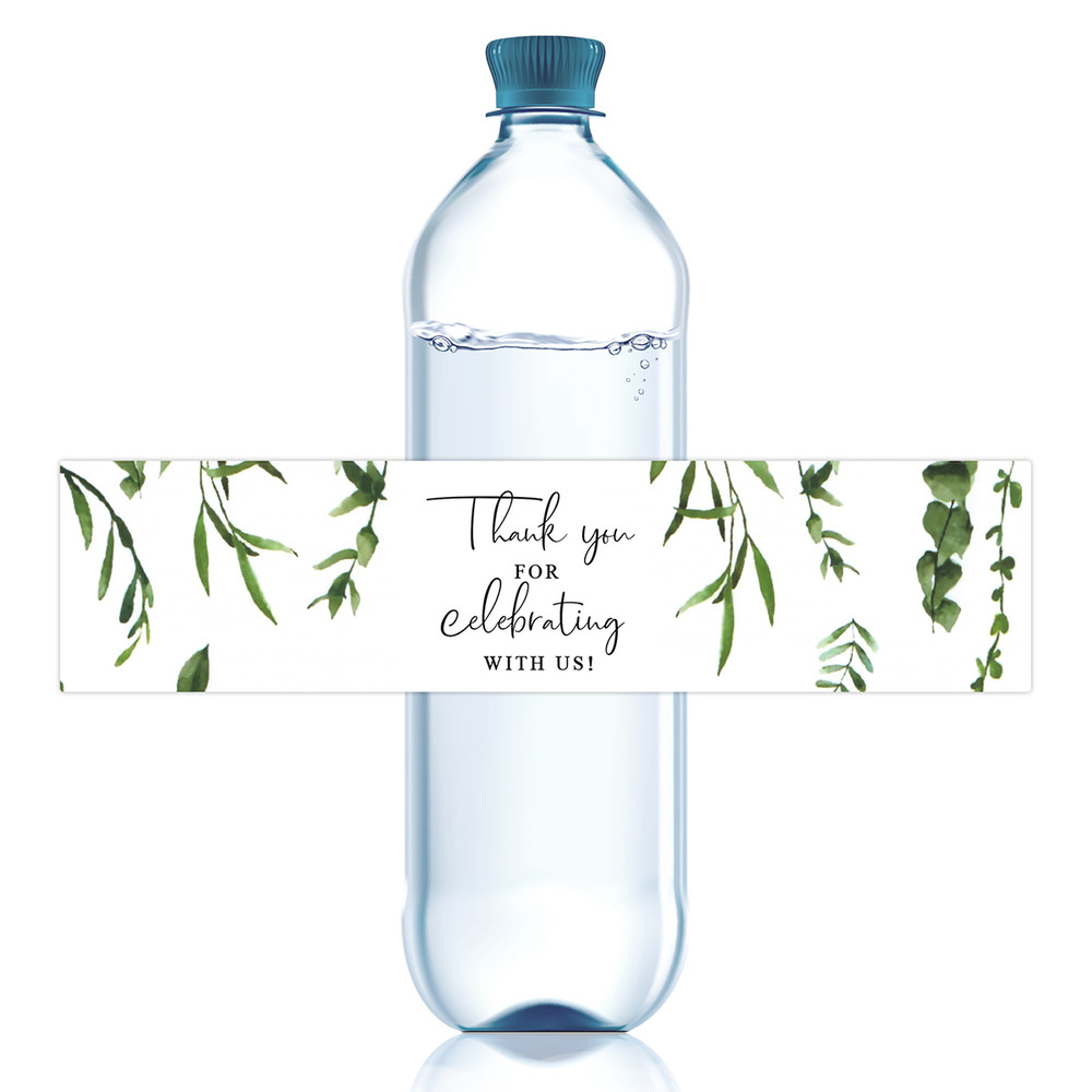 Decorative Plant-Themed Thank You Bottle Stickers, Self-Adhesive Water Labels for Wedding, Bridal Shower and Party Favor