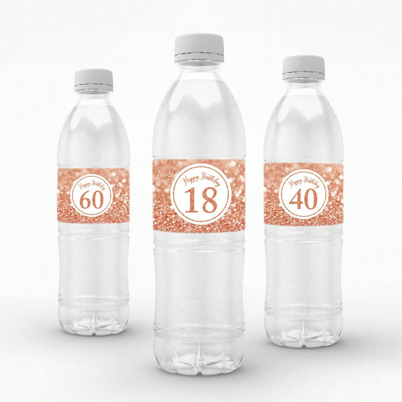 Birthday Bottle Stickers multiple Year Old Digital Labels, Happy Birthday Party Bottle Decorations