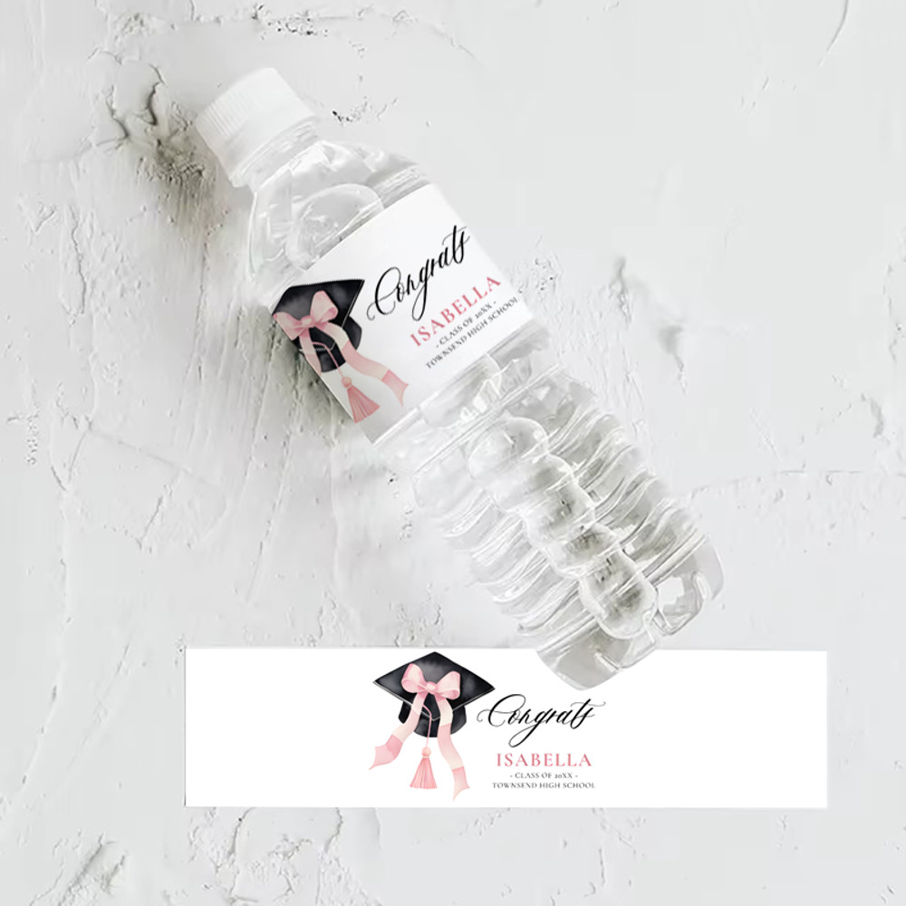 Personalized Pink Bow Tie Wedding Water Bottle Label Princess Bridal Shower Bottle Stickers Baby Shower Children Birthday Decor