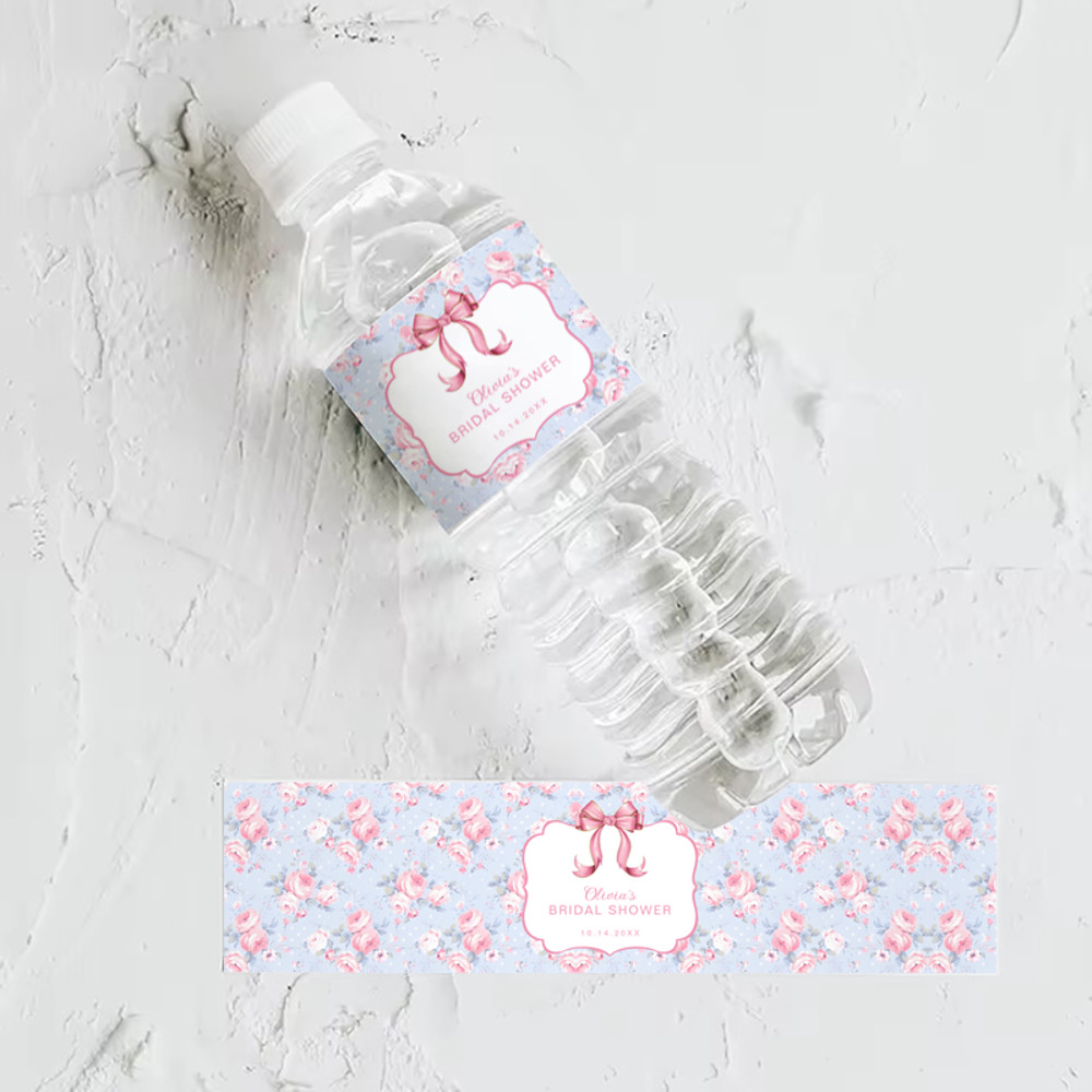 Personalized Pink Bow Tie Wedding Water Bottle Label Princess Bridal Shower Bottle Stickers Baby Shower Children Birthday Decor