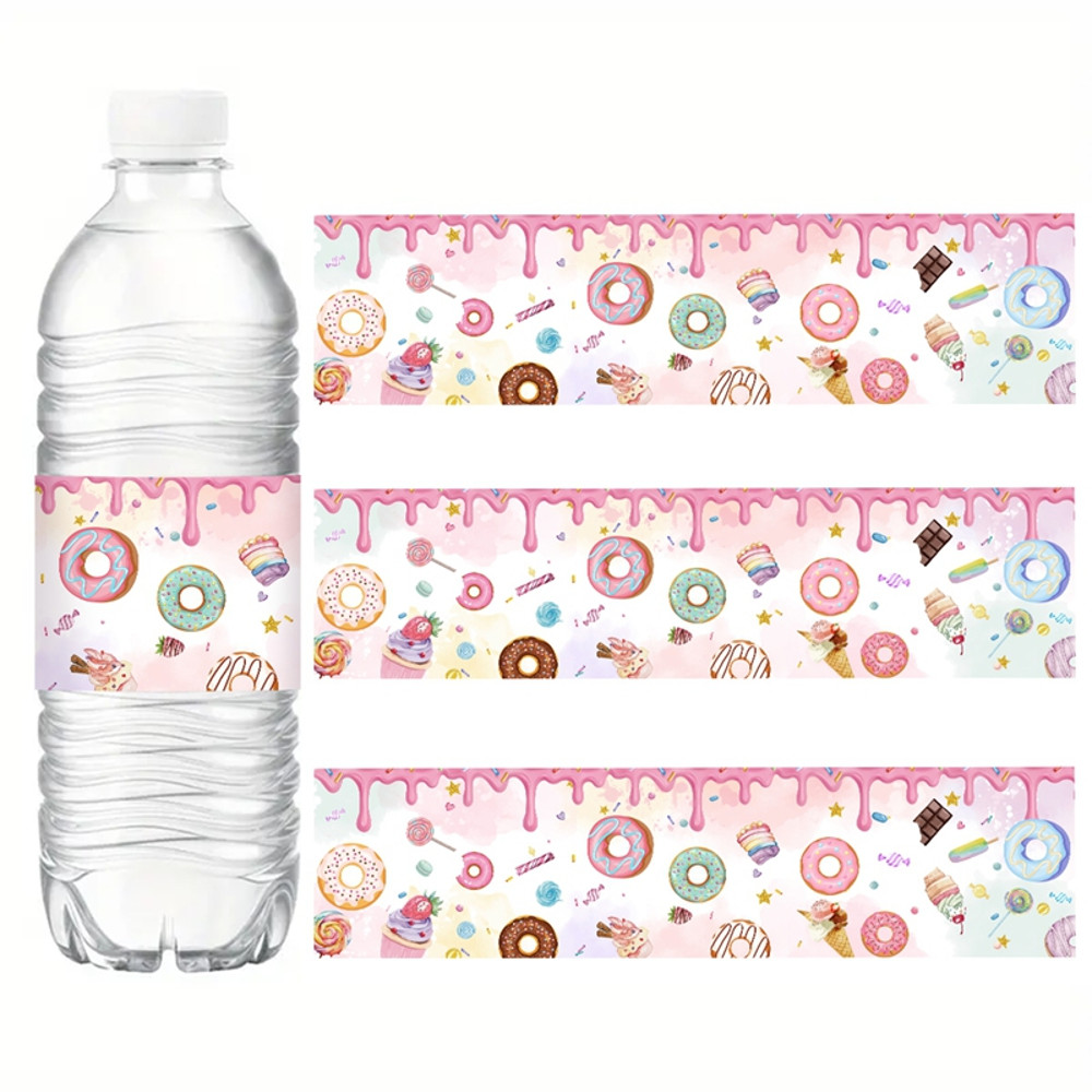 Kids Donut Theme Water Bottle Stickers, Ice Cream Labels, Baby Shower Party Decoration Supplies