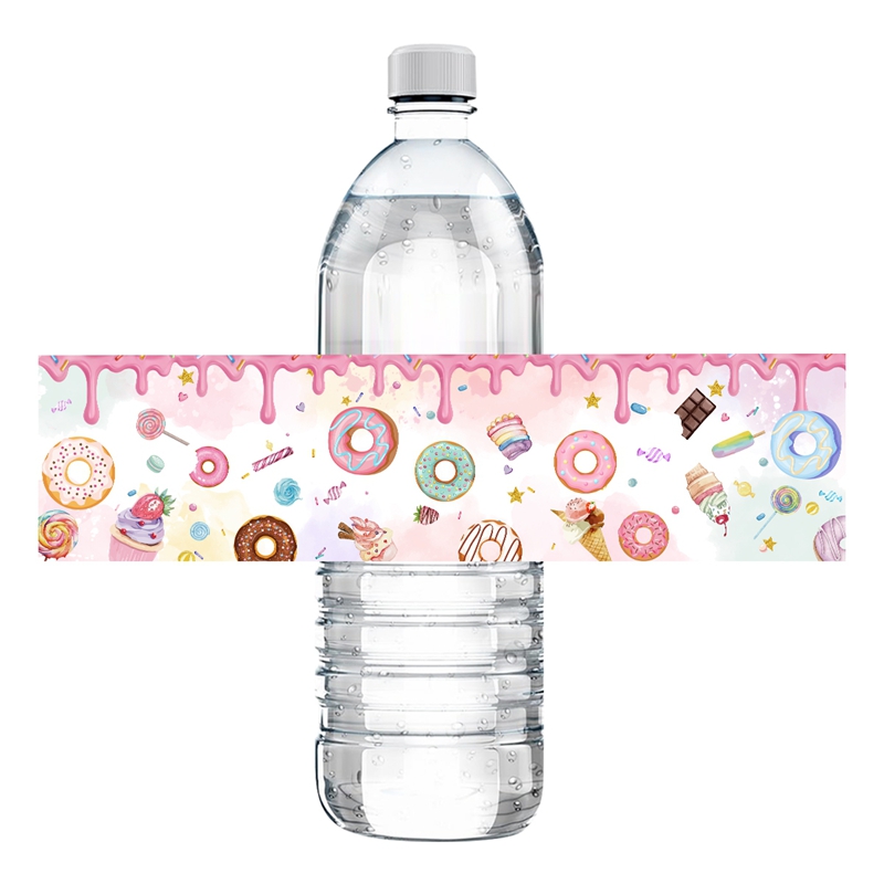 Kids Donut Theme Water Bottle Stickers, Ice Cream Labels, Baby Shower Party Decoration Supplies